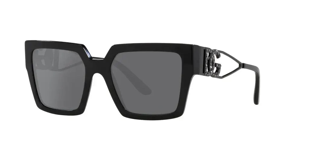 Dolce & Gabbana 0DG4446B oversized black sunglasses with stylish emblematic detail on side. Perfect for fashion-forward eyewear.