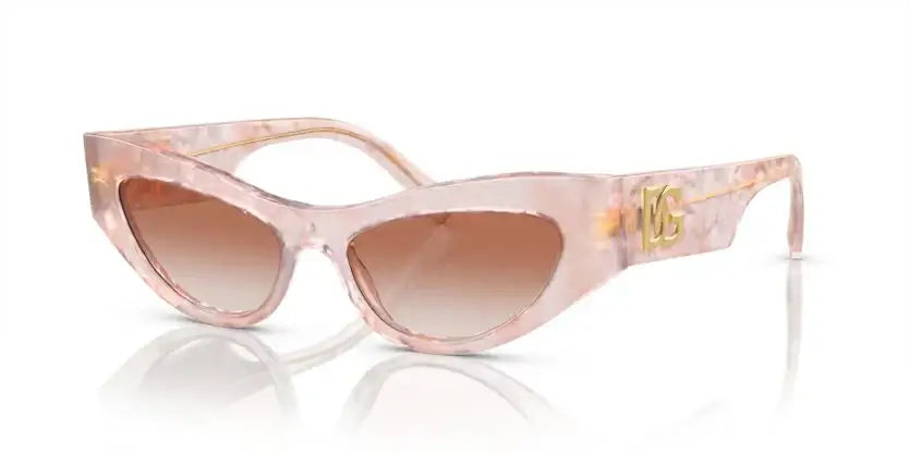 Dolce & Gabbana 0DG4450 pink cat-eye sunglasses with gradient lenses and gold logo detail, stylish women's eyewear.