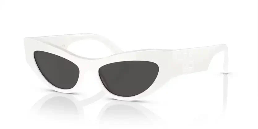 Dolce & Gabbana 0DG4450 white cat-eye sunglasses with dark lenses, stylish and modern eyewear for a chic look.
