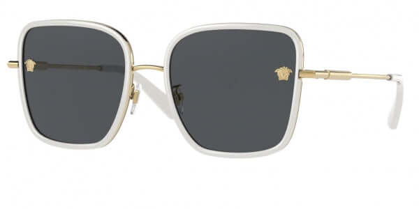 Versace 0VE2247D sunglasses with bold square design, featuring black lenses and gold accents for a chic look.