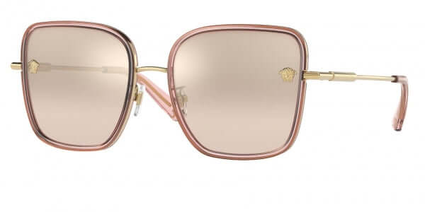 Versace 0VE2247D stylish oversized sunglasses with subtle brown gradient lenses and elegant gold accents.