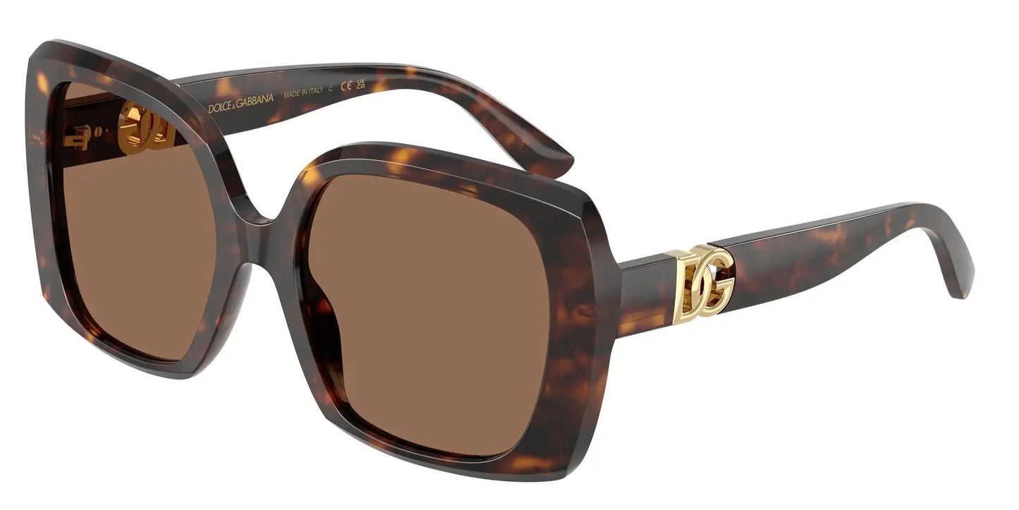 Dolce & Gabbana 0DG4475 eyeglasses featuring stylish brown tortoise shell frames and signature gold logo accents.
