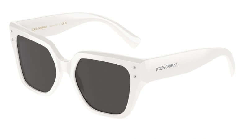 Dolce & Gabbana 0DG4471 sunglasses with white frame and dark lenses, stylish accessory for ultimate fashion.