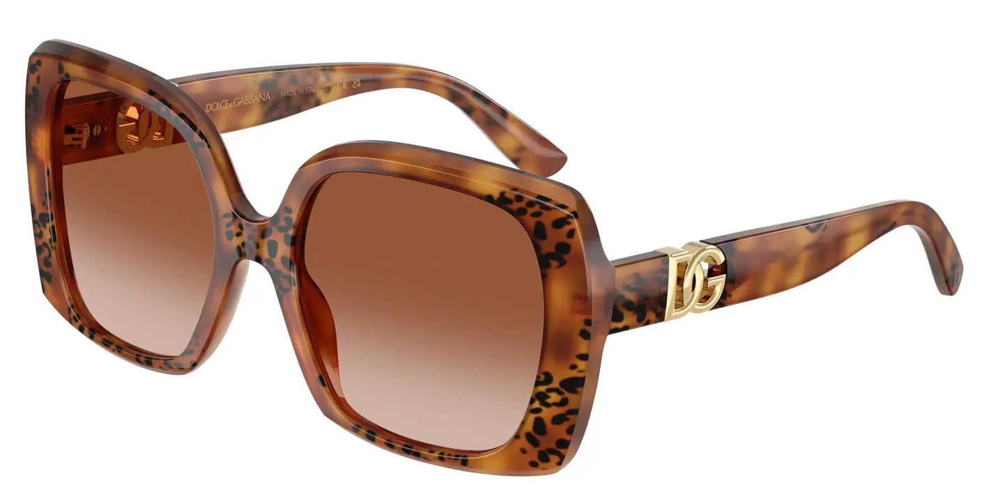 Dolce & Gabbana 0DG4475 sunglasses, stylish leopard print frame with gold detailing and gradient lenses.