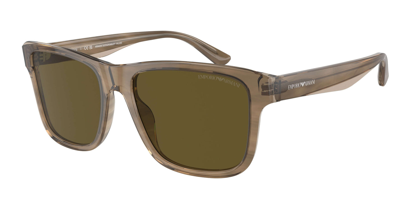 Emporio Armani EA4208 sunglasses in transparent brown frame with green lenses, stylish accessory for any outfit.