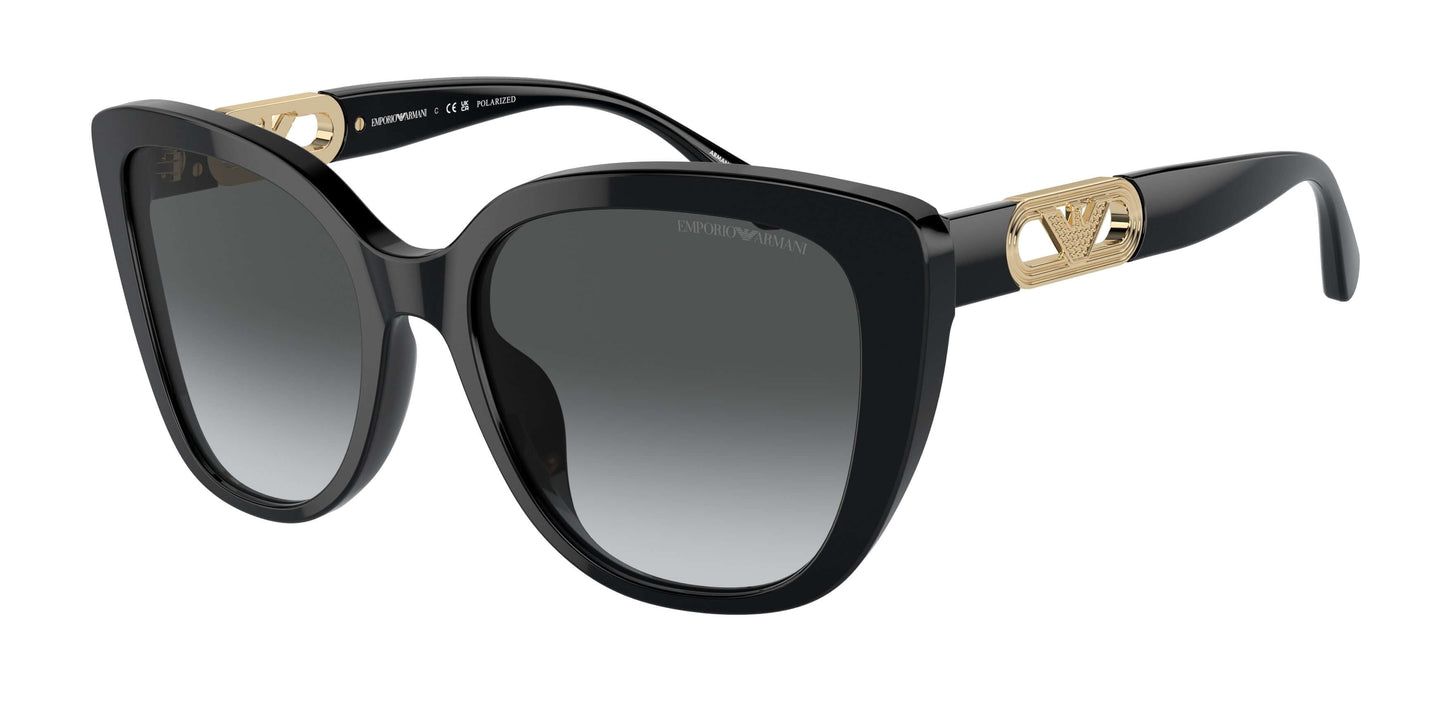 Emporio Armani EA4214U sunglasses in black with gradient lenses and gold accents, perfect for stylish summer looks.