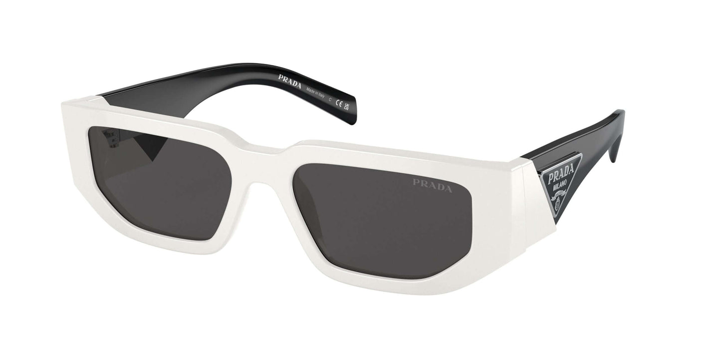 PRADA 0PR 09ZS sunglasses featuring a bold white and black design with dark lenses, perfect for stylish sun protection.