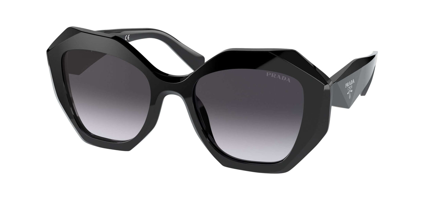 PRADA 0PR 16WS oversized black sunglasses with gradient lenses and bold octagonal design.