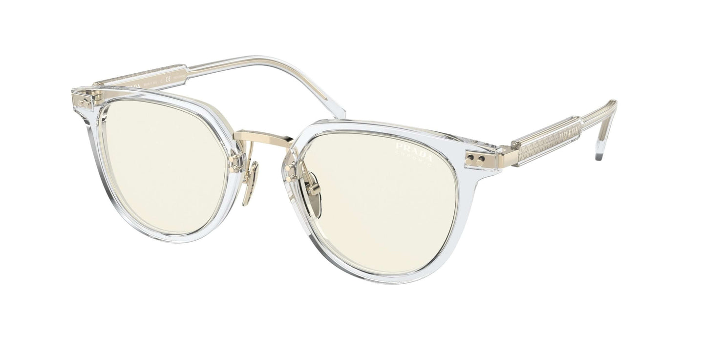 PRADA 0PR 17YS transparent cat-eye sunglasses with yellow lenses, stylish and modern eyewear accessory.