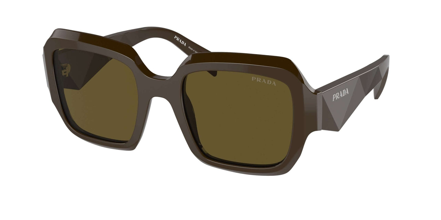 PRADA 0PR 28ZS designer sunglasses in brown with large square frames and tinted lenses, perfect for stylish sun protection.