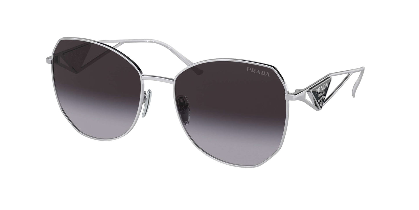 PRADA 0PR 57YS sunglasses featuring a chic design with gradient lenses and silver-frame elegance.