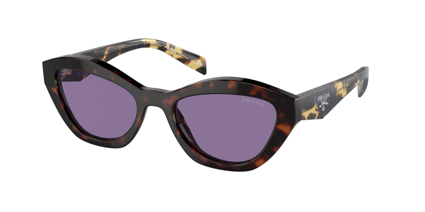 PRADA 0PR A02S stylish cat-eye sunglasses in tortoiseshell pattern with purple lenses, perfect for fashion-forward looks.