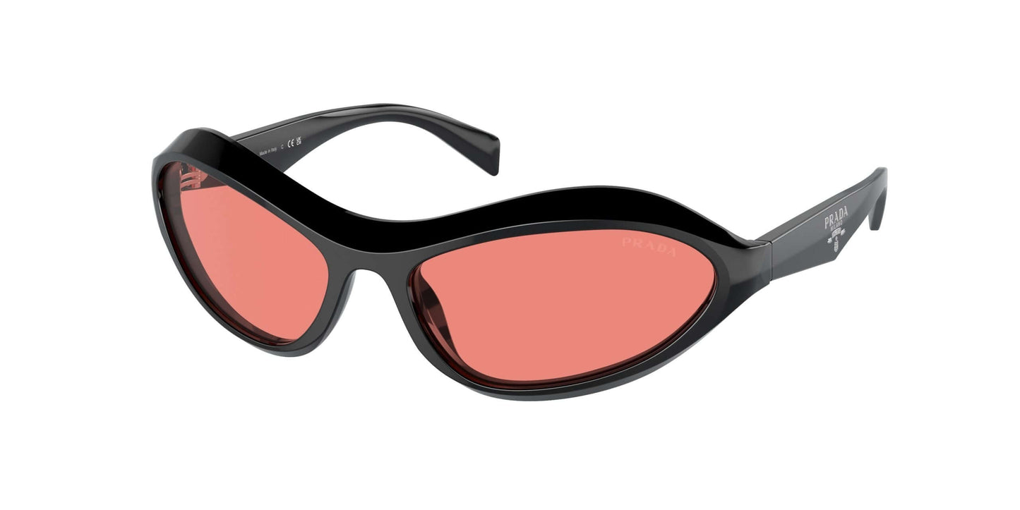 PRADA 0PR A20S sunglasses featuring sleek black frames and stylish rose-tinted lenses for a chic look.