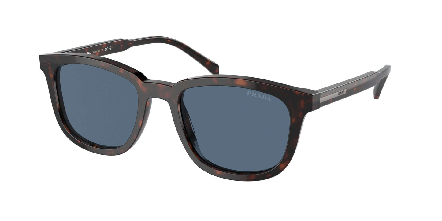 PRADA 0PR A21S sunglasses in stylish tortoise shell frame with blue lenses, perfect for fashion-forward eyewear enthusiasts.