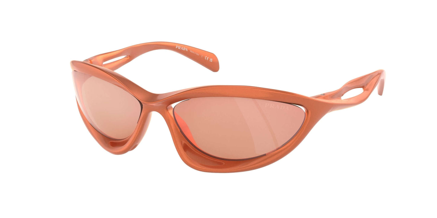 PRADA 0PR A23S sunglasses in orange with stylish curved frames and protective lenses, perfect for fashion-forward individuals.