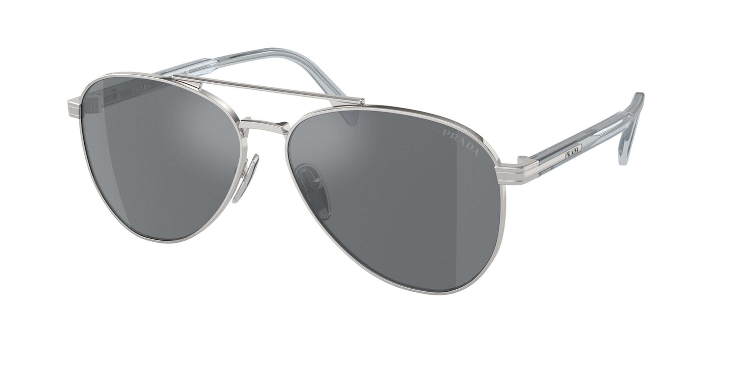 PRADA 0PR A58S stylish silver aviator sunglasses with dark lenses and minimalist design, perfect for summer wear.