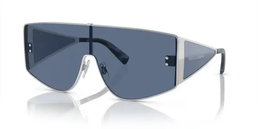 Dolce & Gabbana 0DG2305 sleek triangular sunglasses with dark lenses and metallic frame, showcasing bold fashion style.