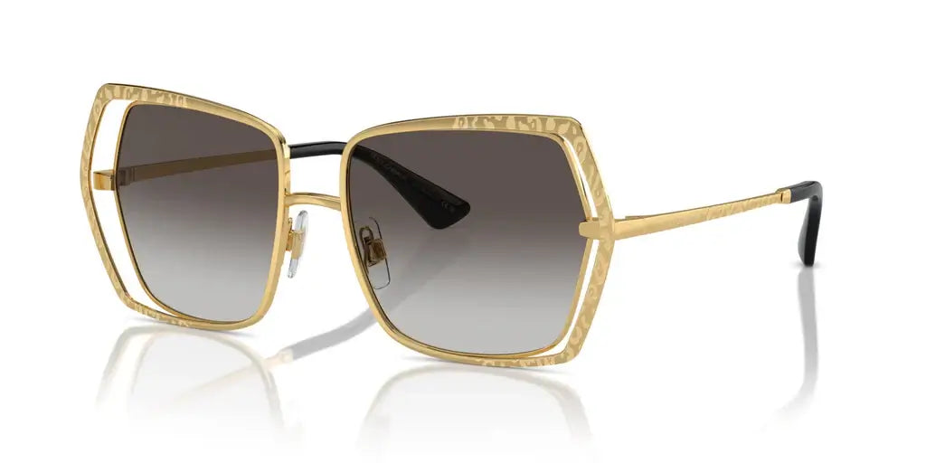 Dolce & Gabbana 0DG2306 oversized sunglasses with gold frame and gradient gray lenses, stylish and elegant eyewear.