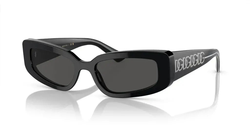 Dolce & Gabbana 0DG4445 sunglasses featuring a sleek black design with logo detailing, perfect for stylish sun protection.