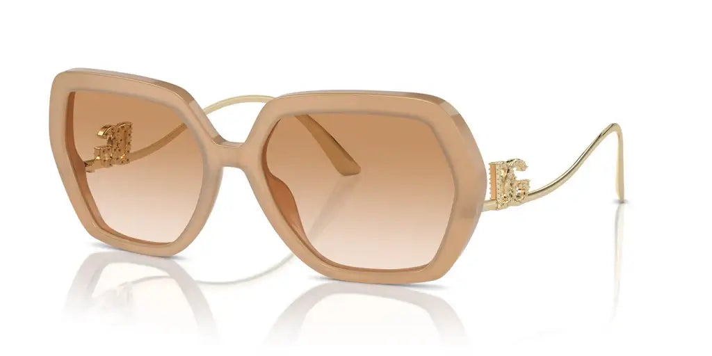 Dolce & Gabbana 0DG4468B oversized sunglasses with brown lenses and gold accents, stylish and contemporary design.