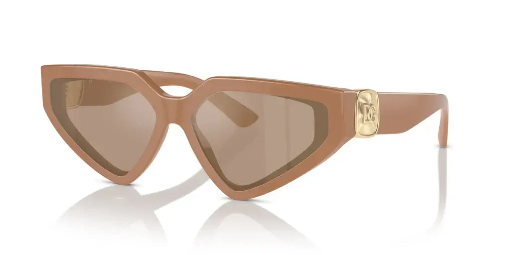 Dolce & Gabbana 0DG4469 sunglasses in stylish brown cat-eye design with gold detailing. Perfect for fashion-forward looks.
