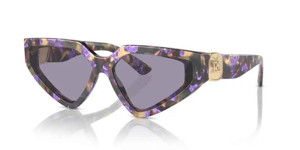 Dolce & Gabbana 0DG4469 cat-eye sunglasses with purple and green tortoiseshell frame and tinted lenses.