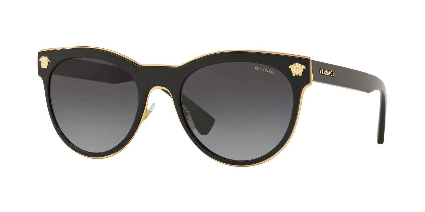 Versace 0VE2198 sunglasses featuring a stylish cat-eye design with gold accents and dark lenses.