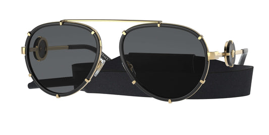 Versace 0VE2232 sunglasses featuring a stylish black frame and gold accents, ideal for a chic and luxurious look.