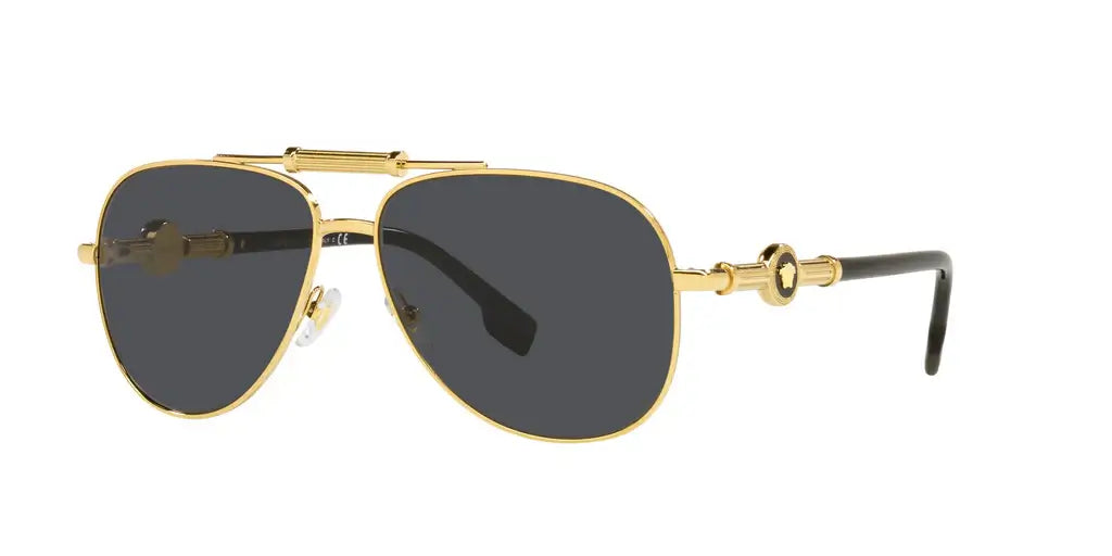 Versace 0VE2236 stylish gold aviator sunglasses with black lenses and signature detailing, perfect for luxury fashion.