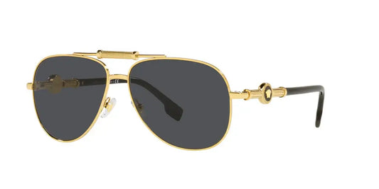 Versace 0VE2236 stylish gold aviator sunglasses with black lenses and signature detailing, perfect for luxury fashion.