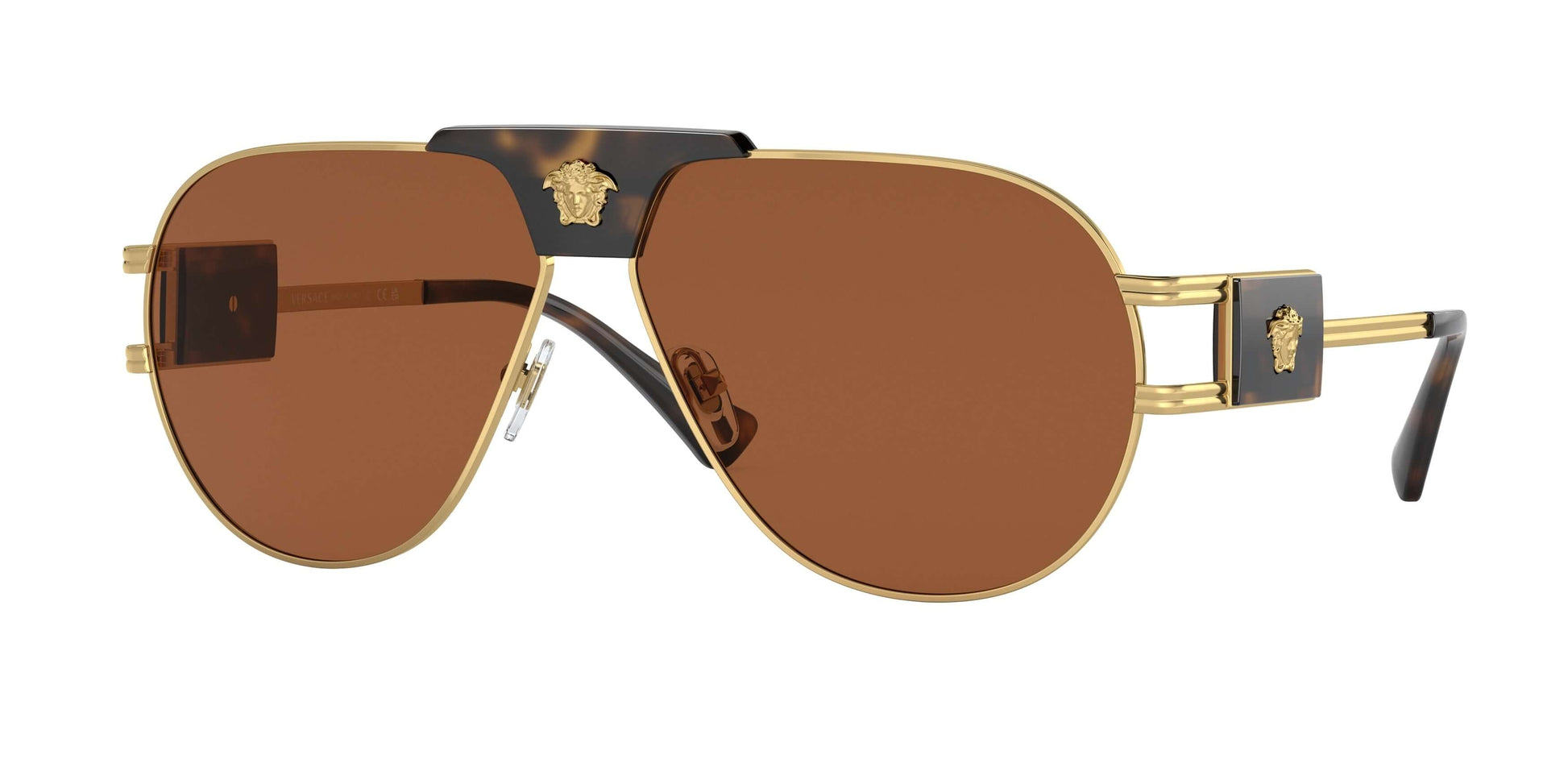 Versace 0VE2252 sunglasses featuring a stylish gold frame and brown lenses, perfect for a chic look.