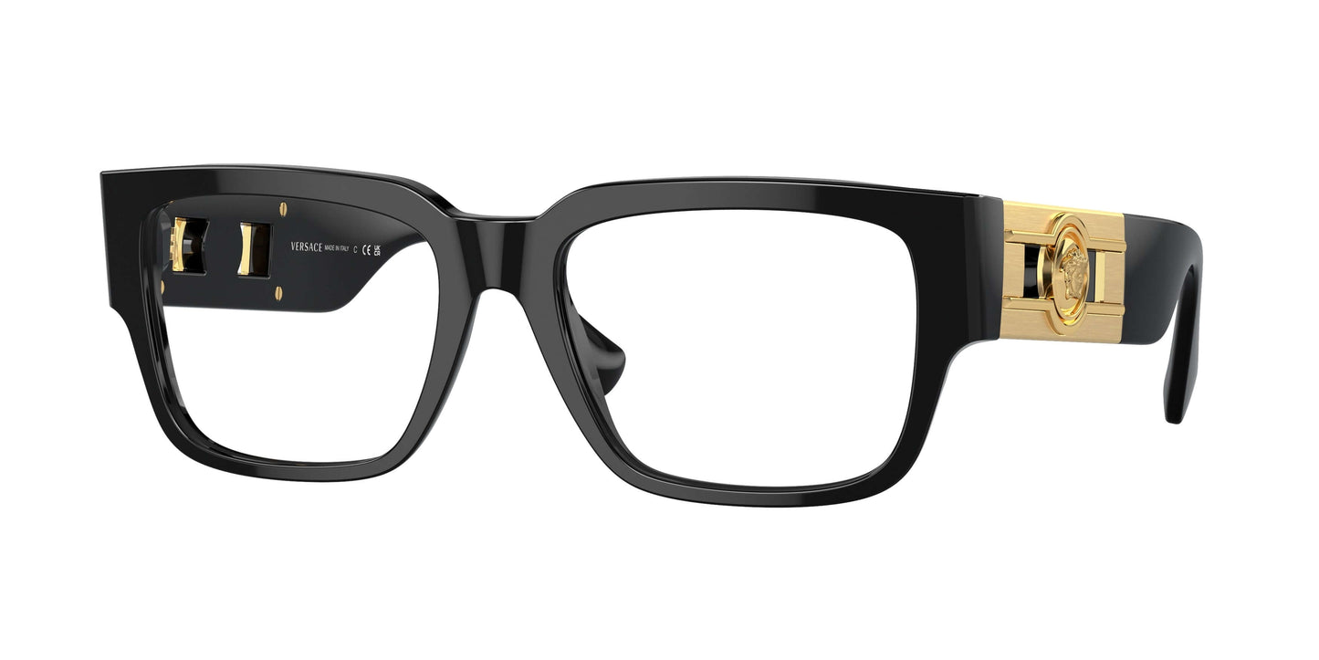 Versace V0VE3350 black glasses with gold logo accents, stylish and modern eyewear for sophisticated looks.