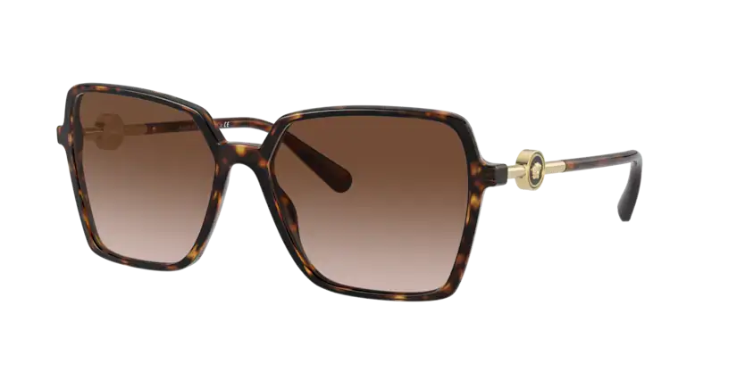 Versace 0VE4396 sunglasses in tortoiseshell with gradient lenses and gold logo detail, perfect for stylish sun protection.