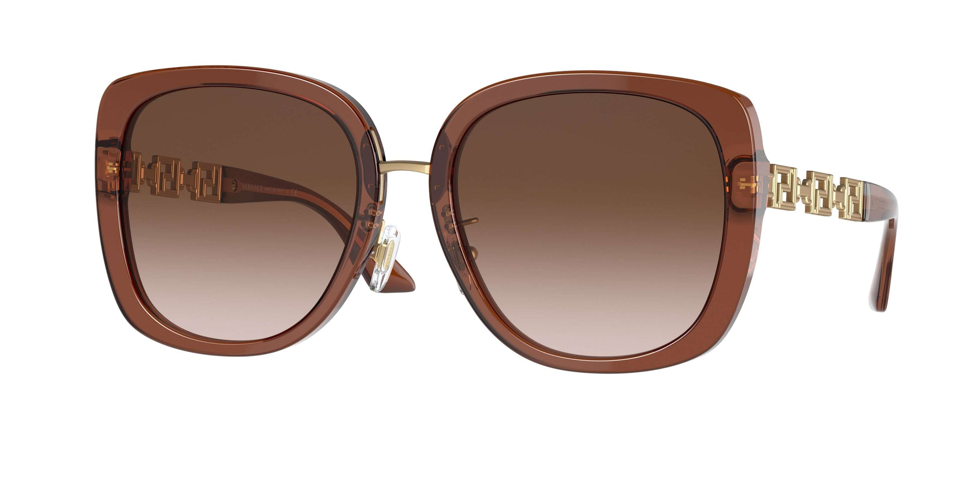 Versace 0VE4407D oversized sunglasses with gradient brown lenses and stylish gold accents. Perfect for chic summer fashion.