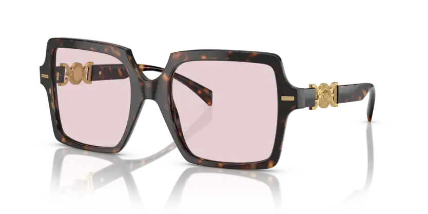Versace 0VE4441 sunglasses featuring a tortoiseshell design and gold accents with pink lenses, stylish and chic eyewear.