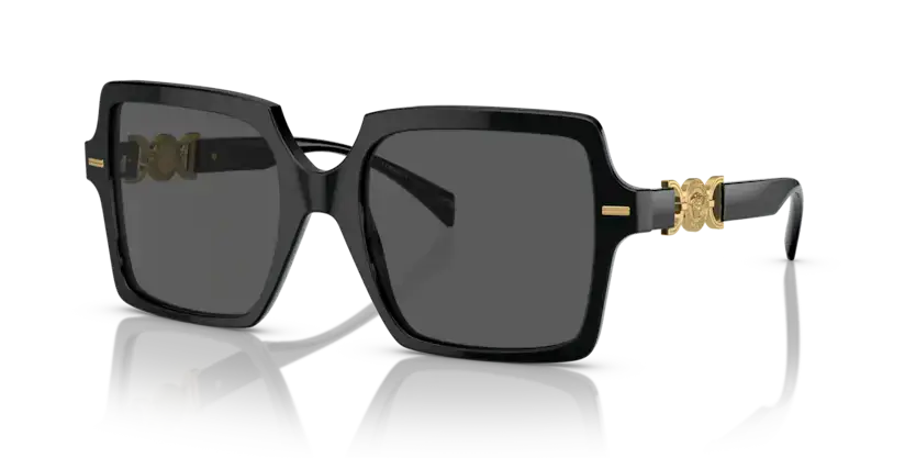 Versace 0VE4441 black sunglasses with gold detail, stylish oversized frame for a luxury look.