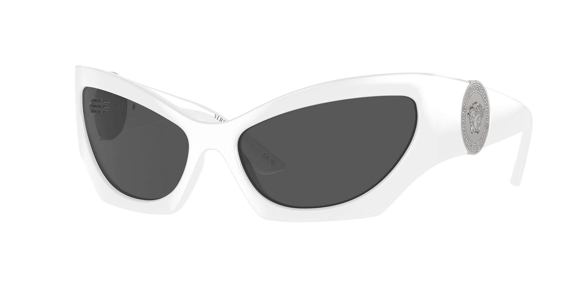 Versace 0VE4450 sunglasses featuring a stylish white frame and dark lenses for a chic look.