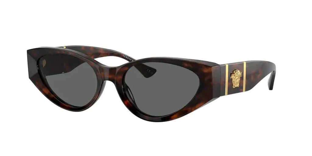 Versace 0VE4454 cat-eye sunglasses featuring tortoiseshell design and logo accents, perfect for a stylish look.