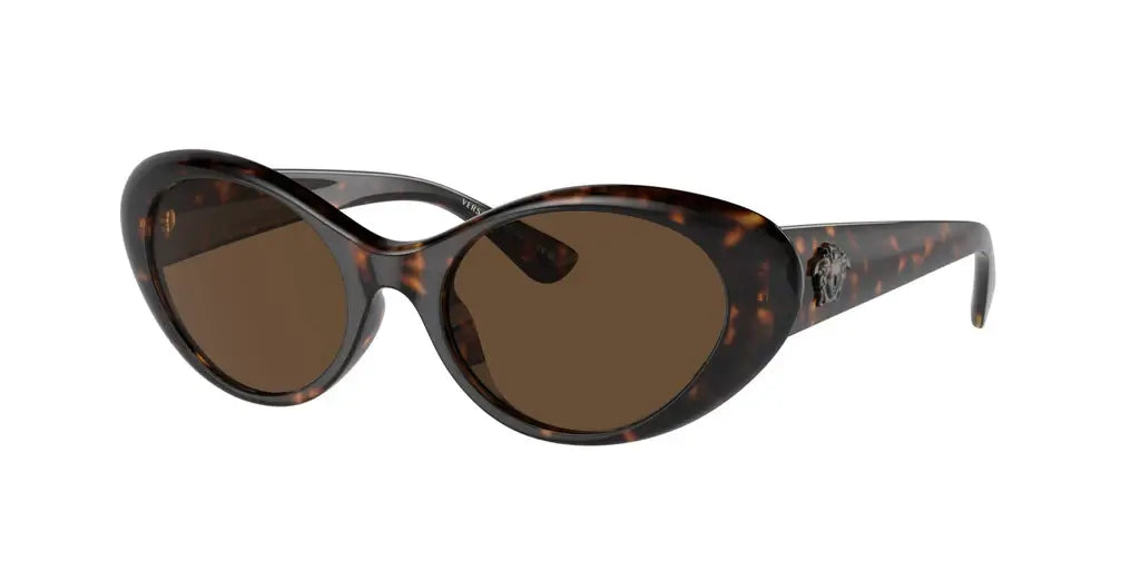 Versace 0VE4455U stylish tortoiseshell sunglasses with brown lenses, featuring iconic logo on the side.