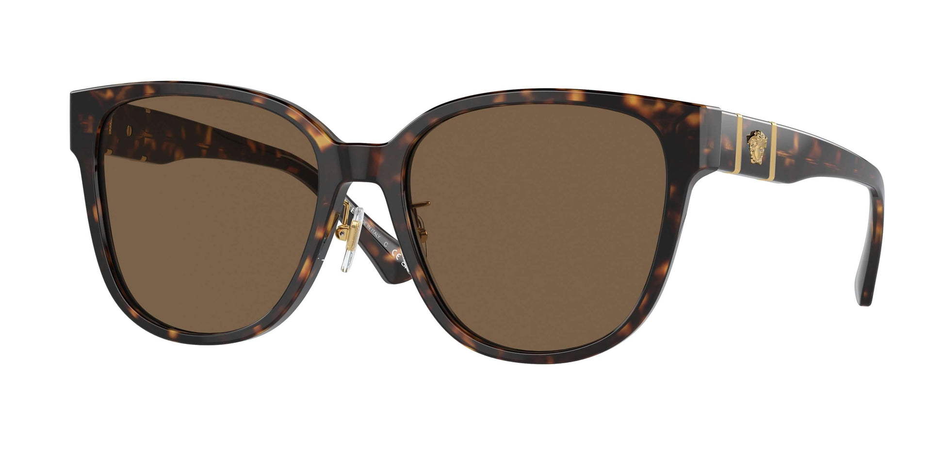 Versace 0VE4460D tortoise shell sunglasses with brown lenses, stylish frames showcasing luxury design.