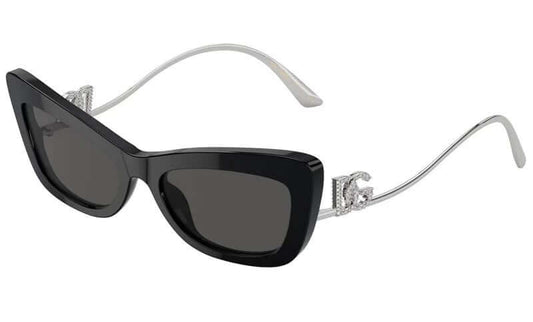 Stylish Dolce & Gabbana 0DG4467B sunglasses featuring a bold black frame and elegant silver detailing.