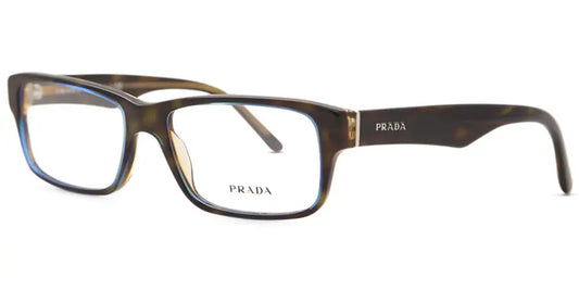 Prada 0PR 16MV ZXH101 eyeglasses featuring a stylish brown frame with logo accents, perfect for fashionable eyewear.