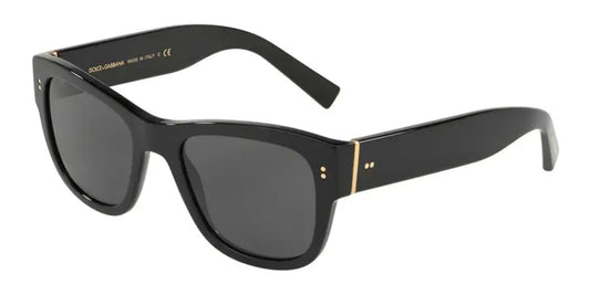 Dolce & Gabbana 0DG4338 black sunglasses with gold accents, stylish design, perfect for fashion enthusiasts.
