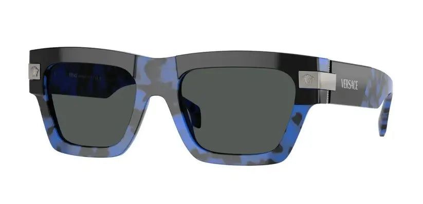 Versace 0VE4464 sunglasses featuring a stylish black and blue design with a modern square frame.