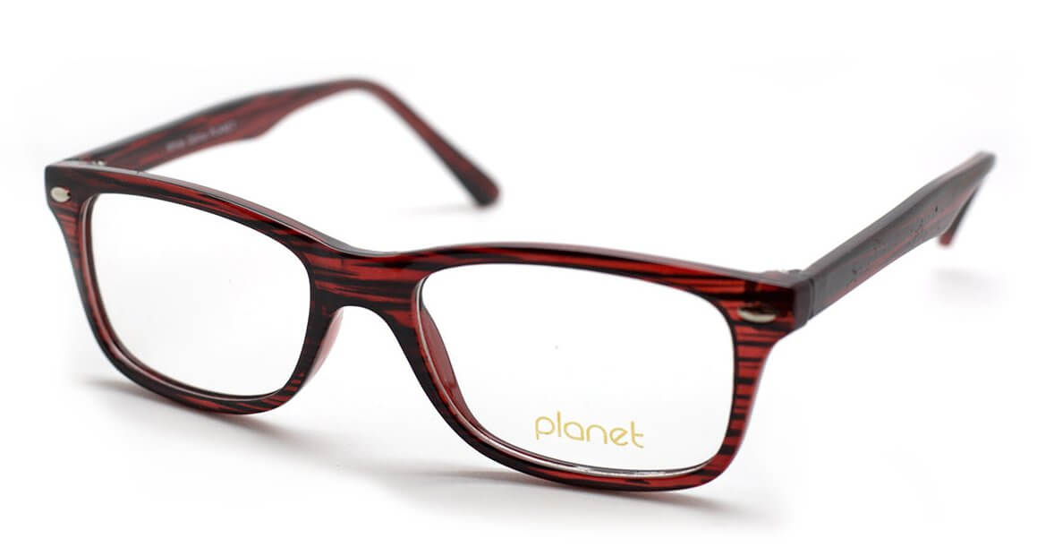 Stylish red and black striped eyeglasses by Planet, perfect for everyday wear and enhancing your vision.