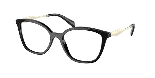 Prada 0PR 02ZV black cat-eye glasses featuring elegant detailing and stylish design. Perfect for a chic look.