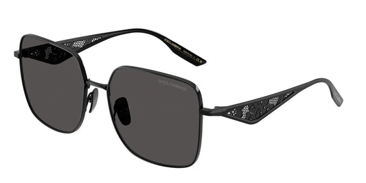 Dolce & Gabbana 0DG2310 sunglasses featuring bold black frames and intricate detailed temples, perfect for stylish sun protection.