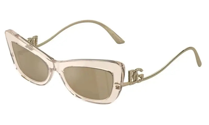 Dolce & Gabbana 0DG4467B cat-eye sunglasses with gold detailing and tinted lenses, perfect for stylish summer looks.