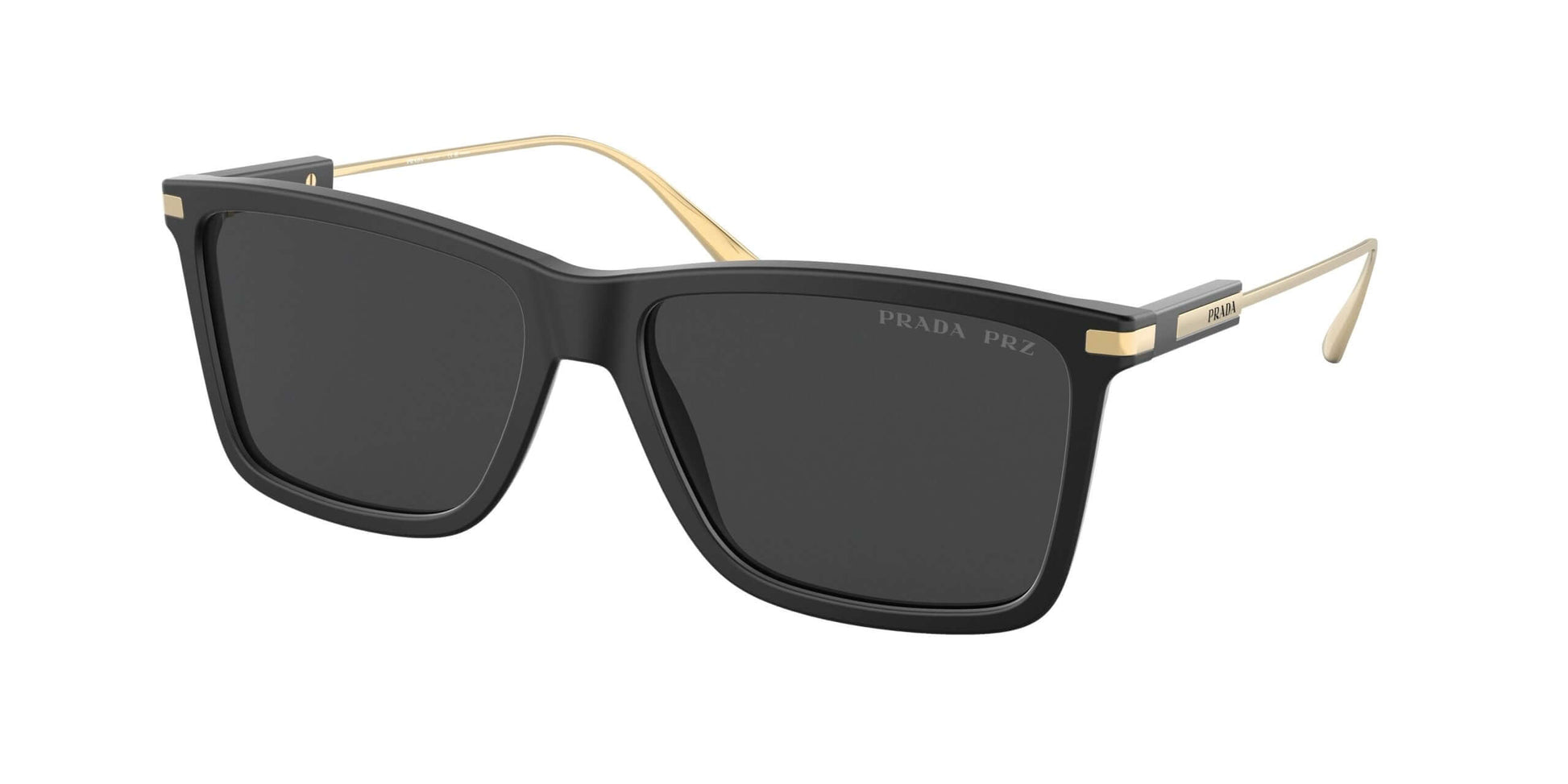 PRADA 0PR 01ZS sunglasses featuring a black and gold design with square lenses, perfect for stylish sun protection.