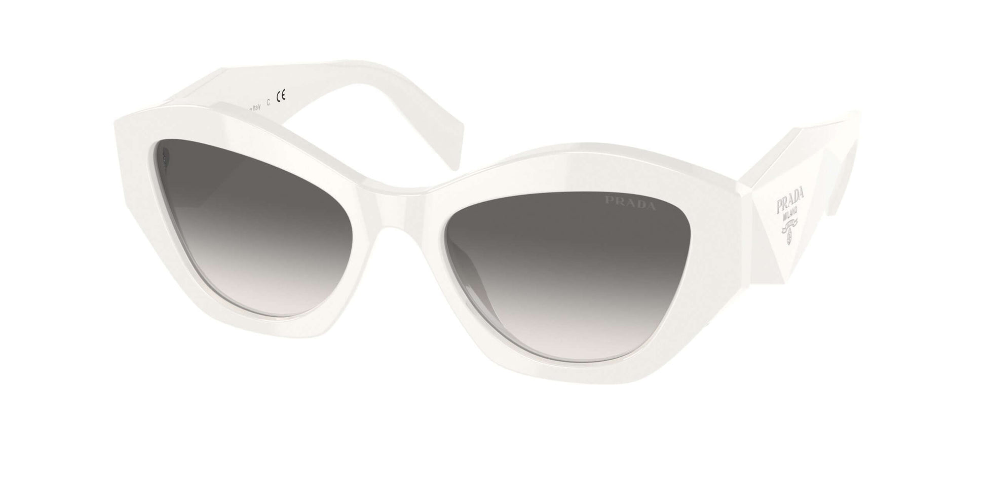 PRADA 0PR 07YS sunglasses in stylish white with gradient lenses, offering a chic look for any occasion.